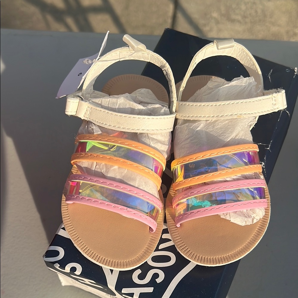 OshKosh B'gosh Tan and Pink Sandals with Braided Straps